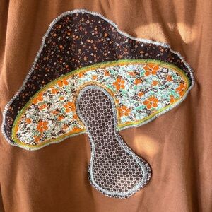 Handmade mushroom bell sleeve shirt M/L brown and green